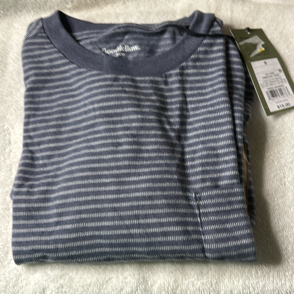 NEW! Long Sleeve Crew T-Shirt Men’s Small  - SOFT Lightweight Chest  Banner Blue